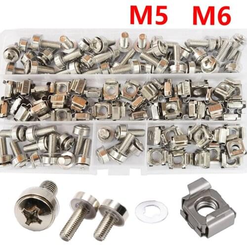M5 M6rack Cage Mount, Server Bracket Cabinet Screws and Washers, Rack Mount Server Shelves, Routers Assortment Kit 100 Sets