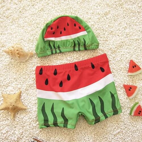 Cute Baby Boys Swimming Shorts Trunks Kids Swimwear W/Cap Printed Todders Swimsuits Beach Bathing Suits 2019 New DEO