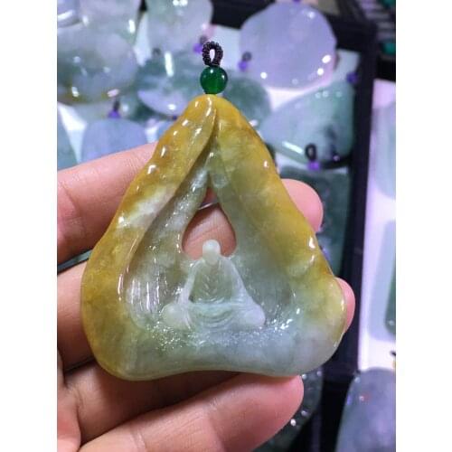 Natural Myanmar jade A HandCarved enlightenment jadeite jade green jade pendant jade necklace pendants jewelry necklaces men