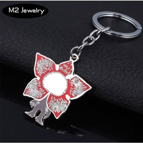 New Stranger Things Cannibal Flower Keychains High Quality Horror Movie Monster Logo Metal Keyring Men Car Women Bag Accessories