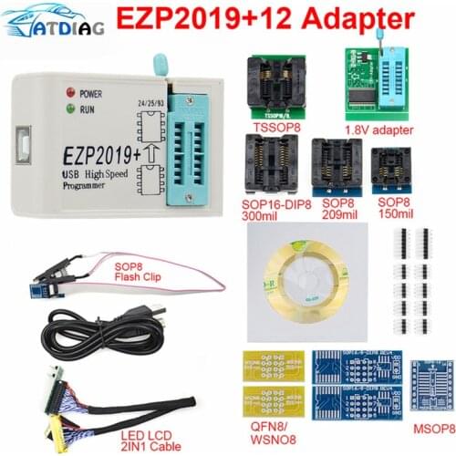 Full Set EZP2019 High Speed USB SPI Programmer+ 12 adapter SOP8 test clip sop8/16 1.8V adapter socket flash bois 24 25 EEPROM