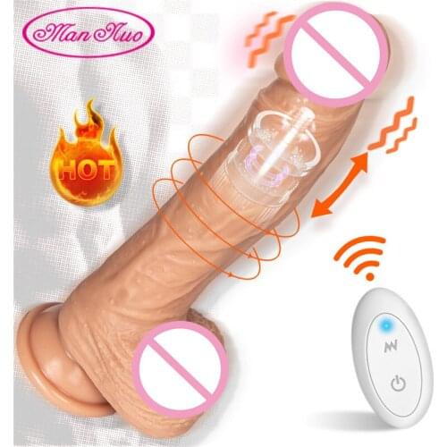 Realistic Dildo Vibrator 10 Speeds Telescopic Rotation Vibrating Dildo Wireless Remote Automatic Heating Dick Sex Toys for Women