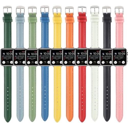 14mm fine Leather Strap for Apple Watch 44mm 40mm 42mm 38mm Band Women Bracelet iWatch Series 6 SE 5 4 3 2 Wristband Replacement