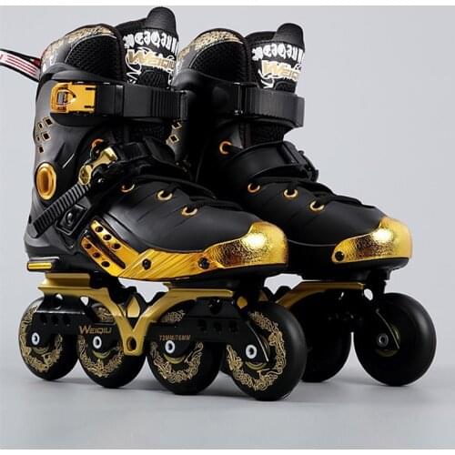 Adult Inline Roller Adjustable Roller Skates For Women Men Black Gold Training Pantines Quality PVC Outdoor Street Skates