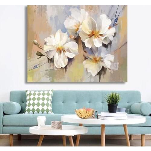 Hand Painted Abstract White Flower Art Oil Painting On Canvas Wall Art Wall Adornment Picture Painting For Live Room Home Decor