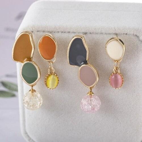 Metal geometry asymmetry drop glaze earrings female Xuan wind small pure and fresh and lovely earrings adorn article