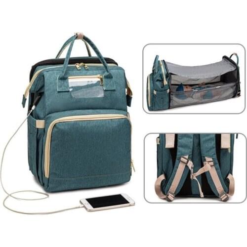 USB Diaper Bags Baby Bed Foldable Sunscreen Backpack Crib Bag Large Capacity Insulation Nursing Stroller Bag With Awning