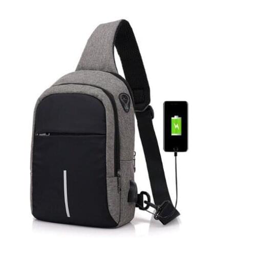 SOFIE Fashion Casual Sling Nylon Chest Bag Men USB Charging One Shoulder Short Trip Bag Crossbody Single Anti Theft Waterproof