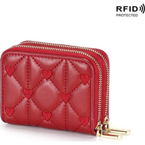 Change Bag Leather Womens Anti-Theft Brush RFID Sheepskin Wallets Multi-Function Fashion Zipper Coin Purses Credit Card Holder