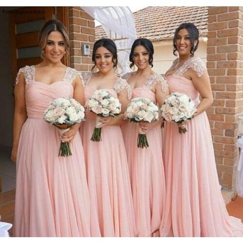 Light Pink Bridesmaid Dress A Line Long Summer Garden Boho Wedding Party Guest Maid of Honor Gown Plus Size Custom Made