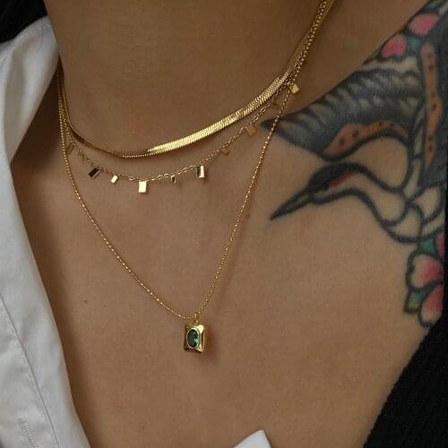 2021 Dazan New 18k Gold Filled Stainless Steel Pendant Pattern Personality Caduceus Beaded Tassel Triple Layered Necklace