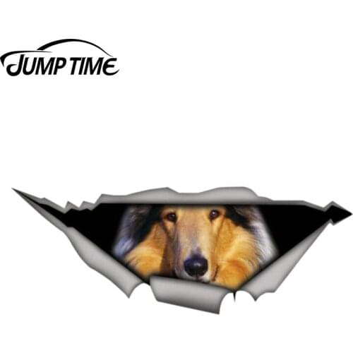 Jump Time 13cm x 4.8cm Collie Sticker Torn Metal Decal Funny Car Stickers Wild Animal Window Bumper 3D Car Styling