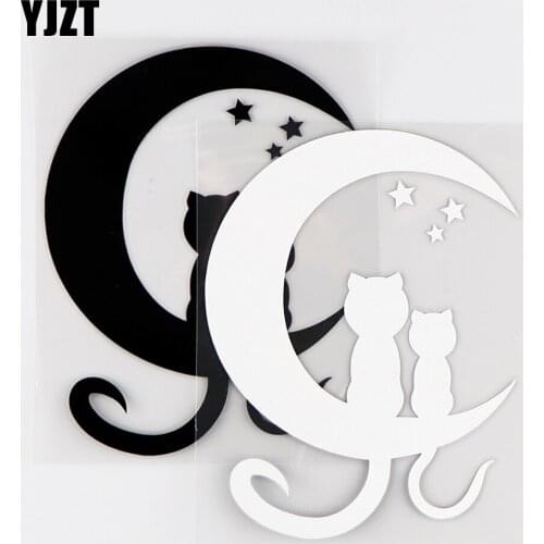 YJZT 10.3×13.8CM Two warm And Romantic Cats Watching Stars On The Moon Vinyl Car Stickers Decal Black / Silver 10A-0596