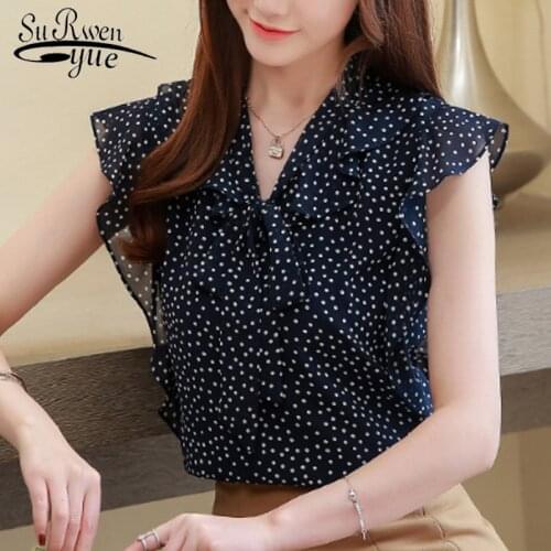 Spring New Korean Clothing Blusas Mujer De Moda Fashion Women Tops and Blouse Sleeveless Women Clothing Polka Dot Blouse 4784