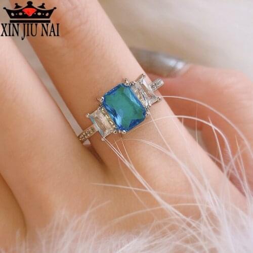 Now Classic Square Topaz Blue Crystal Princess ring elegant temperament female jewelry anniversary gift manufacturers wholesale