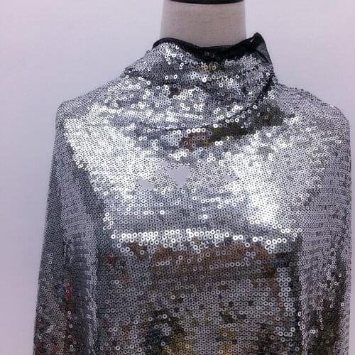 1Yard 5mm Shiny Silver Sequins Fabric Black mesh for Night Dance Dress Baby Cloth Diy Accessories M10307