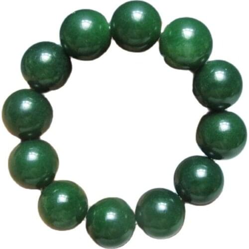 100% Natural Green Hetian Jade Hand-carved Beads Bracelet