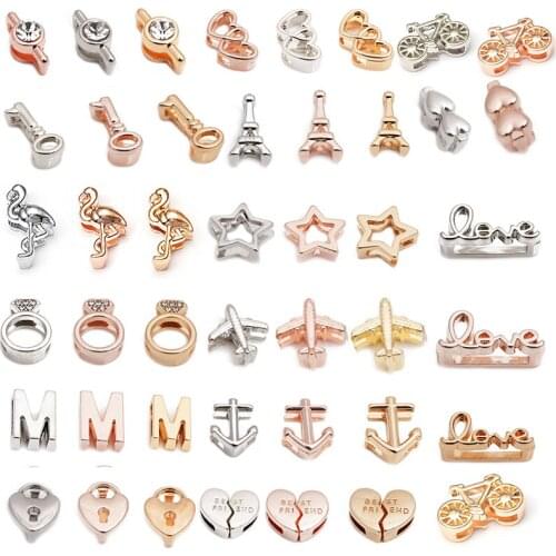 2Pcs/Lot Silver Color LOVE Key Charm Slide Beads Fits DIY 10mm Stainless Steel Mesh Bracelet Making For Women Christmas Gift