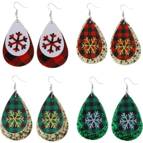 2020 Wholesale Cross-border Christmas Double-layer Water Drop Snowflake Earrings Ins Hot Sale Snowflake Earrings