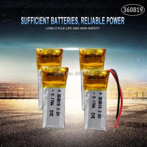4pc 3.7v 50mah 360819 Lithium Polymer LiPo Rechargeable Battery li ion li-polymer For DIY Mp3 bluetooth Recorder headphone