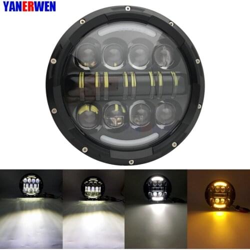 80W motorcycle 7Inch LED headlight H4 angle eye with Angel Eye DRL/Amber Turn Signal Ligh for Fatboy Road King Heritage Softai