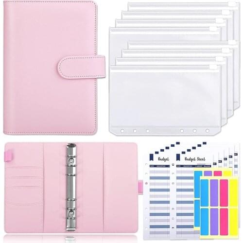 A6 PU Leather Budget Binder,with 8 A6 Binder Bags,12 Papers,6 Ring Binder Budget Envelope System, with Label Stickers