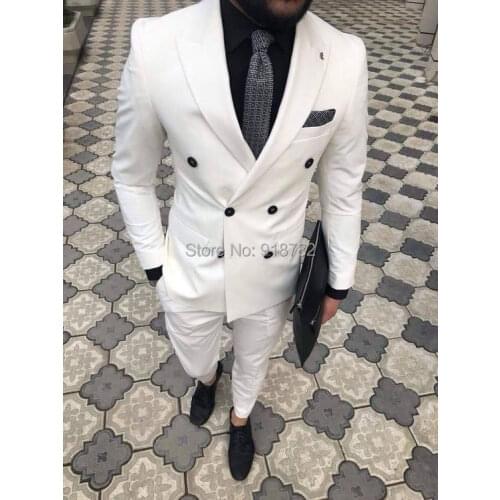 White Suit Men 2018 Latest Coat Pant Designs Double Breasted Suits Tuxedo Slim Fit Groomsman Best Man Suit Wedding Suit For Men