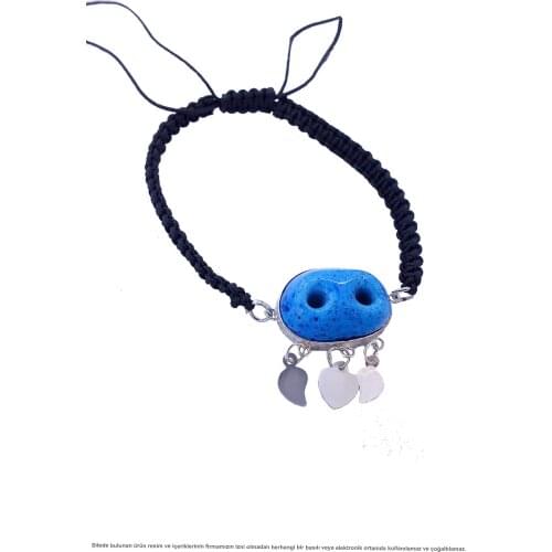 Black Drawstring Assyrian Silver Evil Eye Bracelet