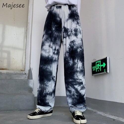 Casual Pants Women High Elastic Wide Leg Tie Dye Harajuku Student Streetwear Autumn Trendy All-match Female Trousers Popular Ins