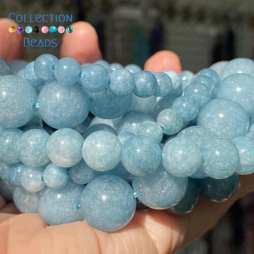 Natural Blue Chalcedony Jaspers Stone Loose Round Beads For Jewelry Making 4-12 MM DIY Bracelets Accessories 15" Wholesale