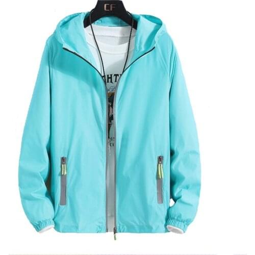 Quick Dry Skin Spring Jacket 2021 Men Sport Hooded Zipper Outewar Solid Blue Loose Oversized Clothes Summer Men Jacket Jaquetas
