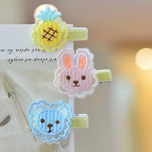 2/6pcs/Pack Girls Hair Accessories Hair Clips Set Kids Embroidery Fruit Hairpins Toddlers Lace Rabbit Velvet 4.5cm Barrettes