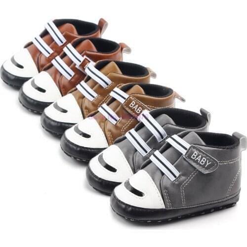 DHL 50pair Pu Leather Hook & Loop Baby Shoes Cotton Sole Infrant Toddler Baby Boy Shoes For 0-18 Months First Walkers