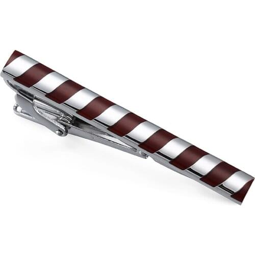 DY new high quality stainless steel Red Enamel Silvery striped tie clip fashion style business suit men wedding tie clip