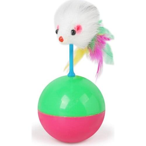 Cat Tumbler Ball Toy with False Mouse Feather Ball, Built-in Sound Bead, Plastic Interactive Training Toy for Cats Kitten