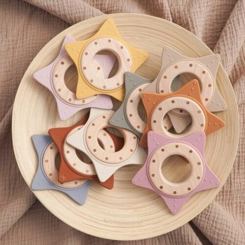 Kawaii Cartoon Teether 9 Colors Silicone Wood Gutta Percha Baby Comfort Toys Nursing Pendant Teething Toys Neonatal Accessories
