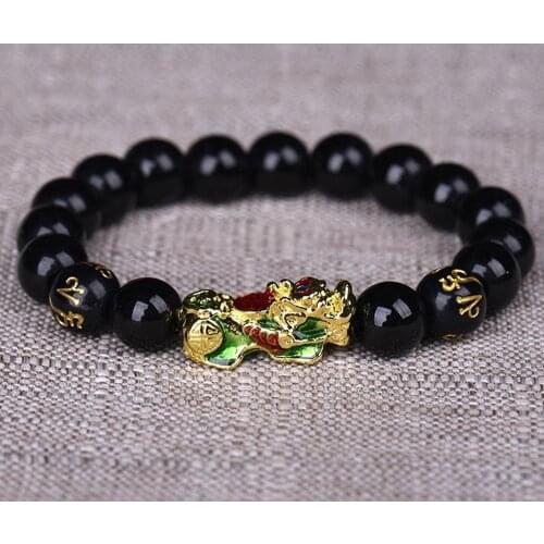 Pixiu Bracelet Chinese Good Lucky Charm Feng Shui Pi Yao Wealth good luck Bracelets Jewelry Lucky Bracelets black beads for men