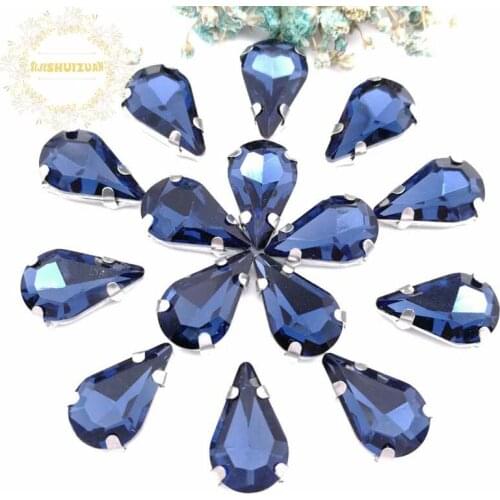 Chinese Cymbidium Water drop shape Glass Crystal sew on rhinestones with claw Diy Clothing accessories