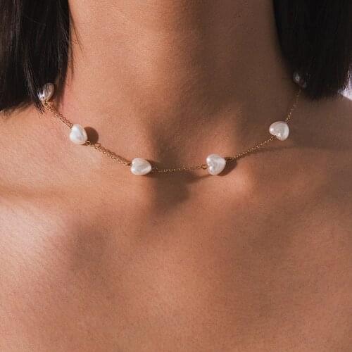 SRCOI Love Heart Imitation Pearl Choker Clavicle Chain Necklaces Korea Statement 2019 Women Sweet Wedding Necklace Female Party