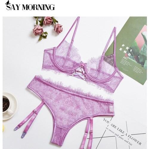 SAY MORNING New Fashion Bralette Panties Push Up Lingerie Perspective hollowing Lace Babydoll Sexy G-String Underwear Bra Sets
