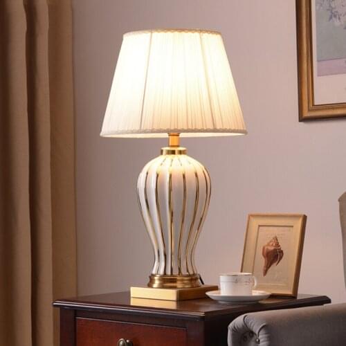 Buy 2 Get 20% 35x64cm Light Luxury Post-Modern American Style White Golden Ceramic Table Lamp Bedroom Bedside Lamp Living Room