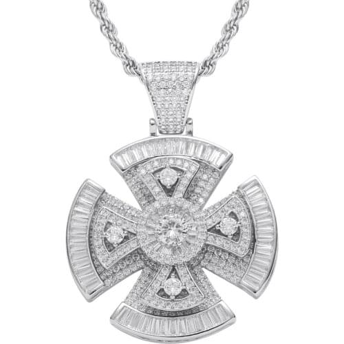 Brass Material Rotatable Cross Pendant Necklace Iced Out Micro Pave CZ Gold Silver Color Hip Hop Jewelry With 3mm Tennis Chain