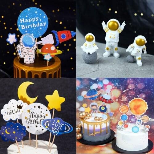 Moon Star Astronaut Cake Toppers Birthday Cakes Decor Universe Outer Space Party Baby Shower 1st Boy Birthday Party Decor Kids