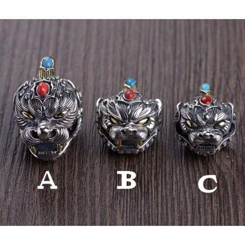 Real S925 solid sterling silver retro craft mens fashion enamel bell Thai silver handmade pendant