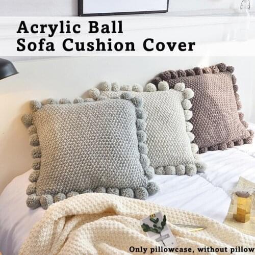Nordic Knit Cushion Cover Ins style Pillow Case 45cm*45cm Soft With Pom Pom Ball Nursery Room Creative Home Sofa Decor