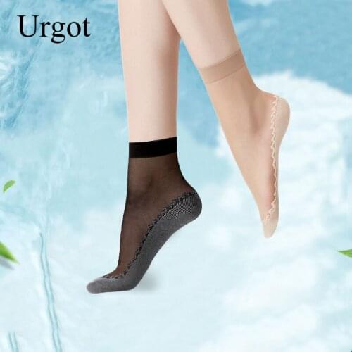Urgot 5 Pairs Womens Cotton Bottom Socks Wear-Resistant Thin Anti-Hook Silk Ladies Socks Sweat-Absorbent Non-Slip Female Meias