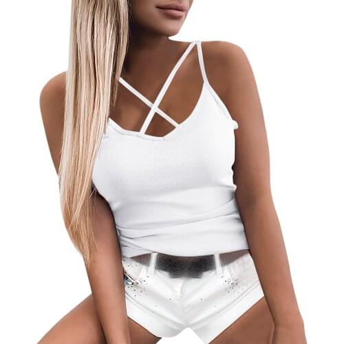 New style comfortable ladies fashion solid color camisole summer cross strap round neck slim sleeveless top