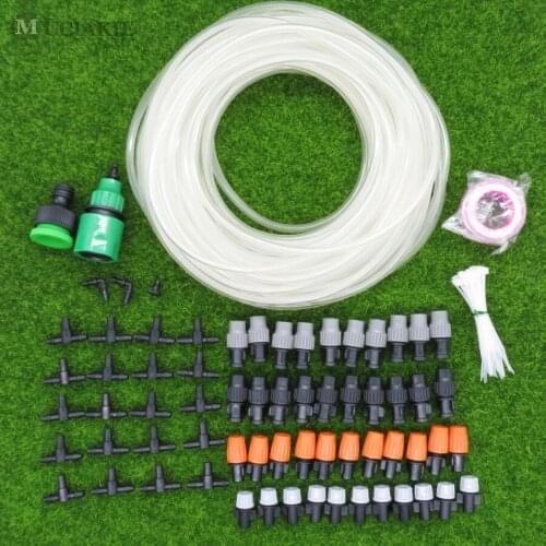 MUCIAKIE 15M Hanging Misting Cooling System Irrigation Watering Kits with 1/4'' PVC Hose Atomizing Nozzle Spray Adjustable
