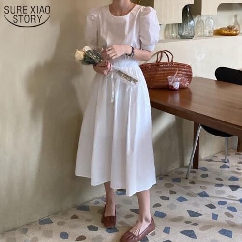 Simple Casual Loose Women Summer Dress 2021 Short Sleeve Female Dress A-Line Solid Color Sexy Dresses Fashion Robe Femme 14040