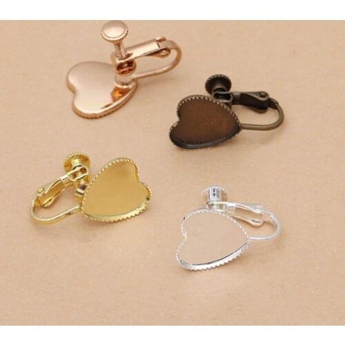 10pcs/lot Blank Ear Clip U Shape Earring Settings Cabochon Base Fit 12mm Heart Glass Cabochon DIY Ear Jewelry Making